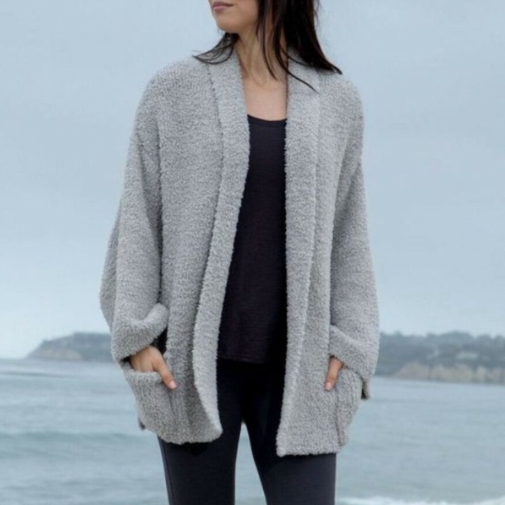 Barefoot Dreams Cozy Chic Super Soft Open Front Gray Cardigan, Size S